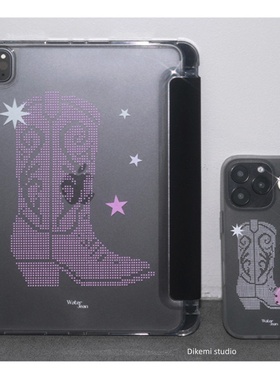 韩国小众ins黑色牛仔靴子带笔槽ipad11/10/9平板电脑保护壳支架air7适用苹果ipad pro保护皮套A16防摔软壳M3