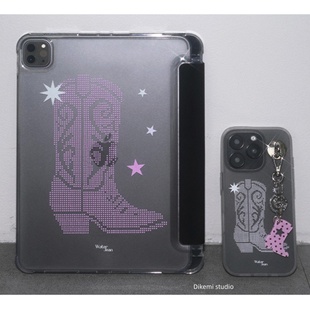 韩国小众ins黑色牛仔靴子带笔槽ipad11/10/9平板电脑保护壳支架air7适用苹果ipad pro保护皮套A16防摔软壳M3