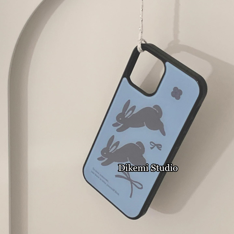 韩国ins小众甜酷蓝色兔子蝴蝶结黑边软壳适用于iphone16promax/15pro苹果14/13/12/11全包边手机壳Xsmax保护