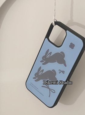 韩国ins小众甜酷蓝色兔子蝴蝶结黑边软壳适用于iphone16promax/15pro苹果14/13/12/11全包边手机壳Xsmax保护