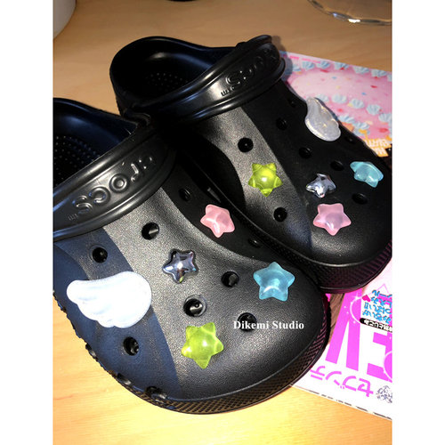 Y2K天使翅膀五角星crocs洞洞鞋扣