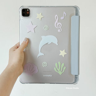 韩国ins小众设计海豚音符笔槽ipad11 A16平板电脑保护壳支架air7/6/5适用苹果ipadpro2022保护皮套防摔M3软壳