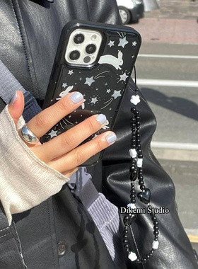 韩国ins小众少女甜酷兔子飞星黑边软壳适用iphone15promax/16pro苹果17/12/11全包14防摔13手机保护套个性