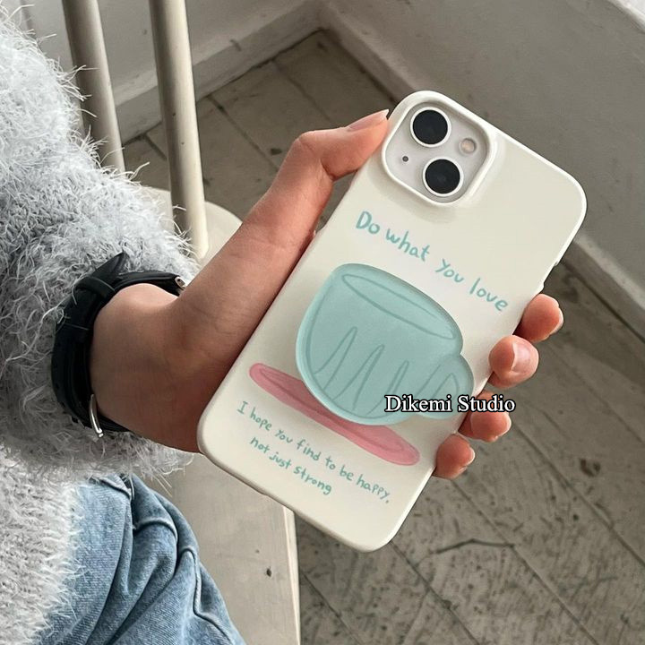韩国ins小众设计简约英文16菲林壳个性蓝色杯子支架适用iphone15promax/14pro苹果13/12全包XSMAX手机保护套