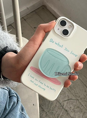 韩国ins小众设计简约英文17菲林壳个性蓝色杯子支架适用iphone16promax/15pro苹果17pro/14全包XSMAX手机套
