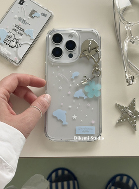 韩国ins小众可爱小清新蓝色海豚挂件17pro透明软壳适用iPhone16promax苹果15promax/14/13/12/11手机保护套