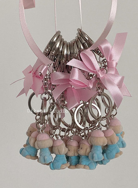 韩国ins小众可爱治愈蓝色狗狗车钥匙扣包包airpods挂件情侣挂饰品