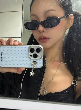 韩国ins小众Y2K欧尼同款简约时尚蓝色波点手机壳适用iphone16promax苹果17promax/13/14全包15pro手机保护套