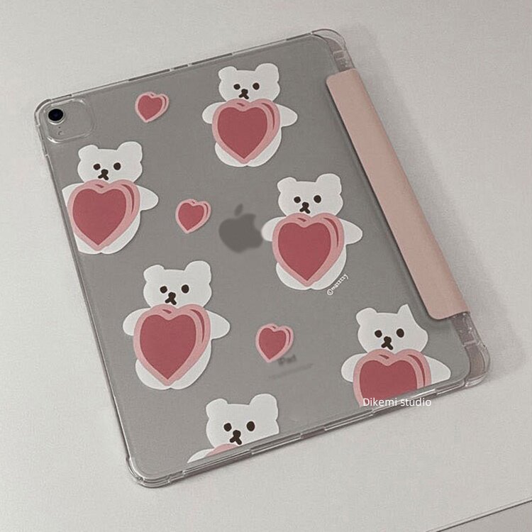 韩国ins小众甜美少女爱心小熊带笔槽ipad A16/M3平板电脑保护壳支架air7/5/6适用苹果ipad11/10/pro皮套防摔