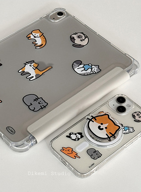 韩国ins小众设计可爱玩耍猫咪带笔槽ipad8/9/10平板电脑保护壳支架air4/5/6适用苹果ipad11保护皮套防摔软壳