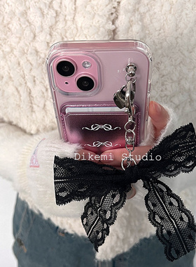 ins风小众甜酷黑色蕾丝蝴蝶结车钥匙扣包包airpods手机壳挂件饰品