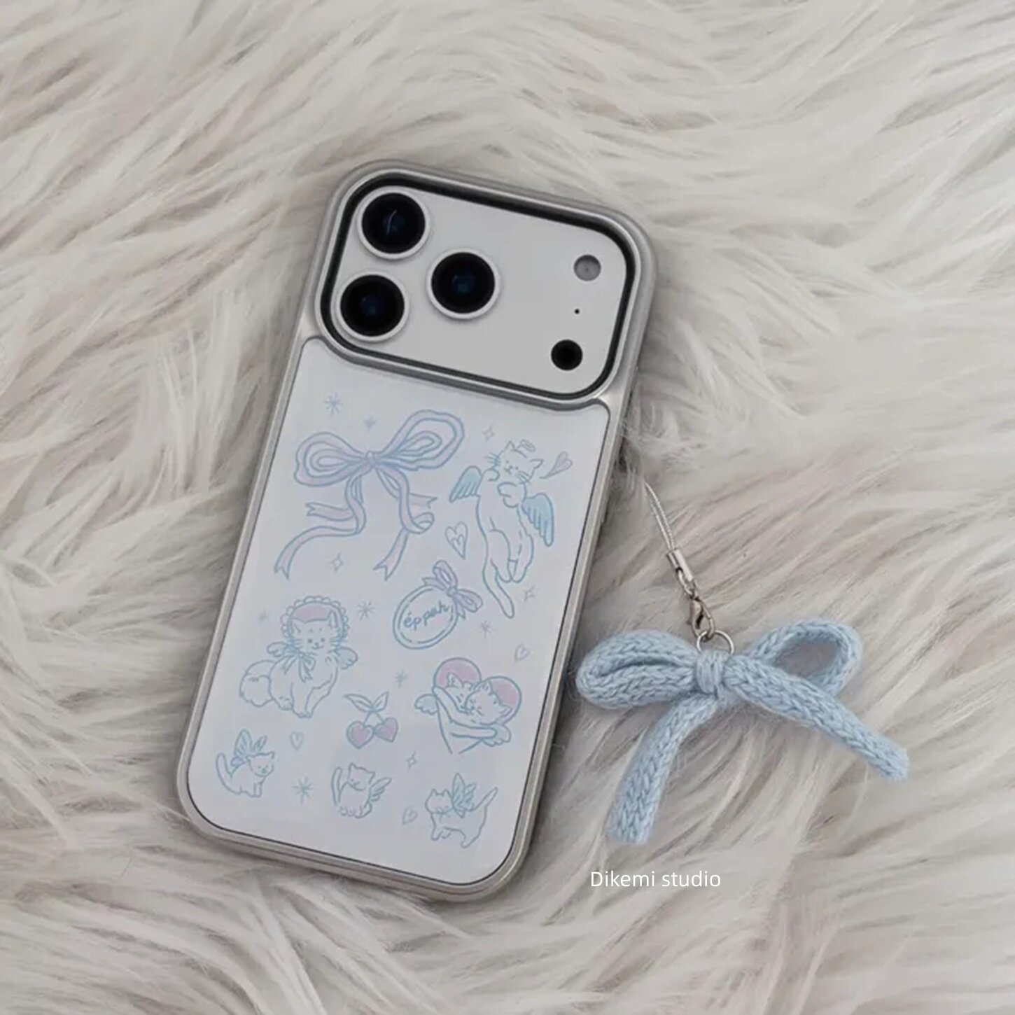 韩国ins小众甜美手绘天使猫咪蝴蝶结手机壳适用iphone16promax苹果17promax1/3/12/14/15pro手机保护套