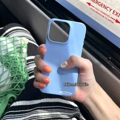 苹果15硬韩国ins简约蓝色手机壳