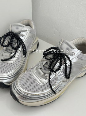 ins博主同款小众时髦黑色串珠蝴蝶结老爹运动鞋子配饰品鞋扣挂件