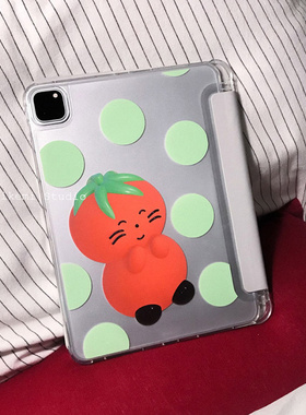 韩国ins小众设计可爱柿子宝宝笔槽11/12代平板iPad M3保护壳支架air8/7适用苹果ipad2026皮套A16防摔M4软壳
