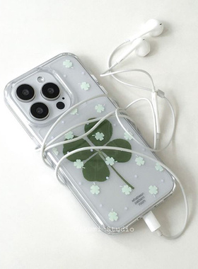 韩国ins小众博主同款小清新春天幸运四叶草软壳适用于iphone16pro/15promax苹果17/13/14全包手机保护套透明