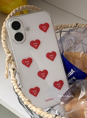 韩国ins小众博主同款甜美红色爱心love ya透明软壳适用iPhone16promax苹果15promax/14/13/12/11手机保护套