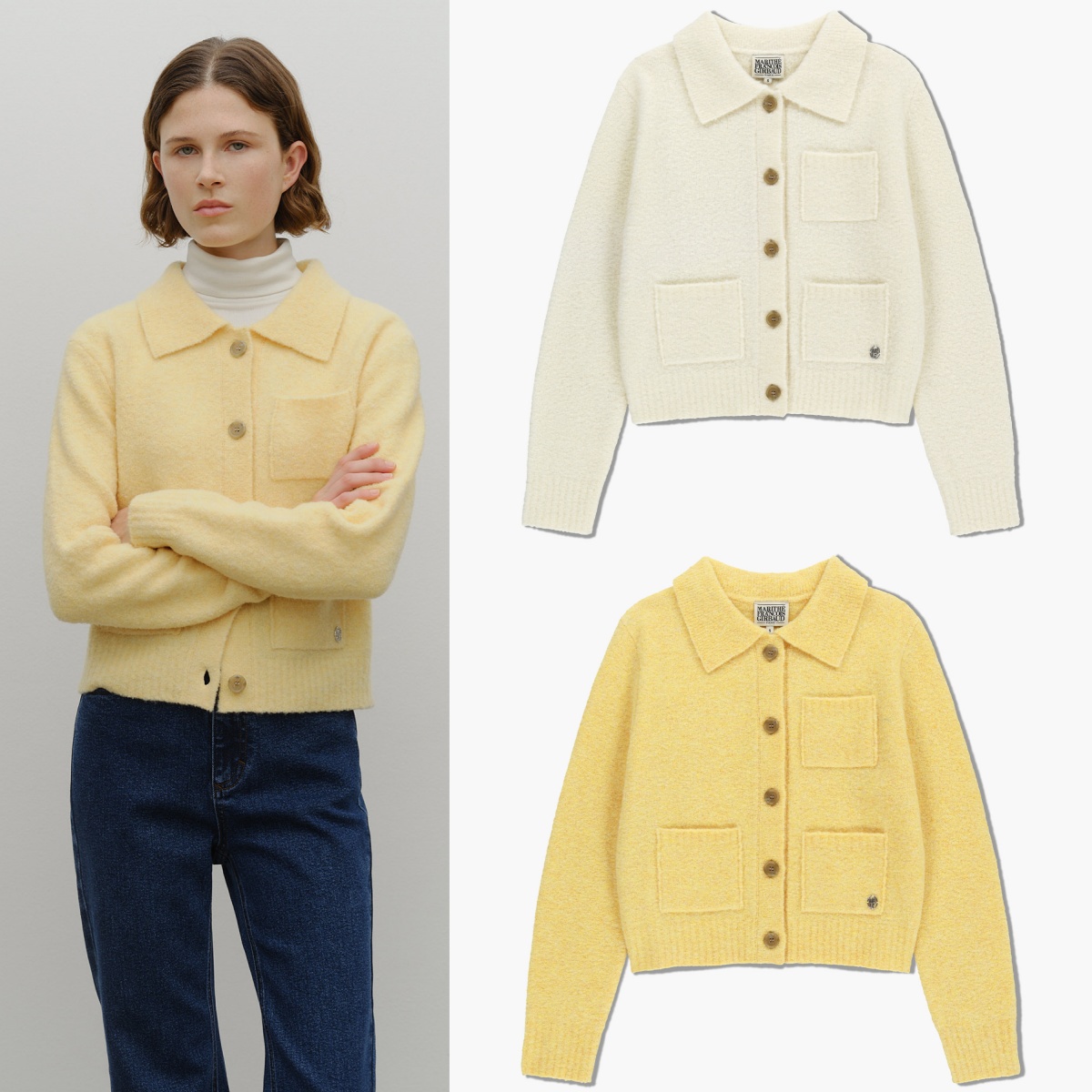 休闲翻领针织羊毛纽扣开衫