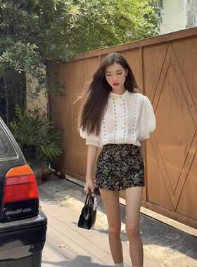 镂空衬衫碎花半身裙两件套装裙女