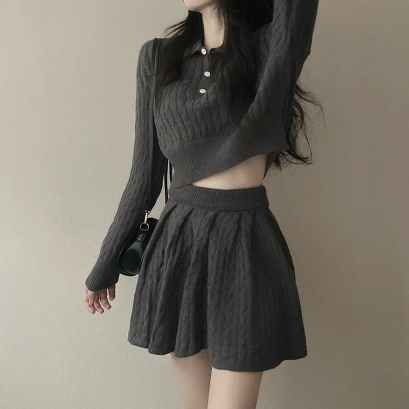 学院风小个子辣妹套装裙女秋季短款麻花针织毛衣高腰百褶裙两件套,女装/女士精品,时尚套装,淘宝优惠券,粉丝福利购,淘宝优惠卷