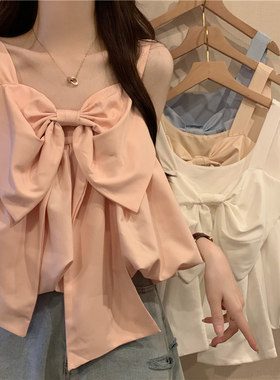 粉色蝴蝶结遮副乳背心女夏无袖衣