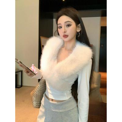 轻奢高级感显贵大毛领修身针织衫