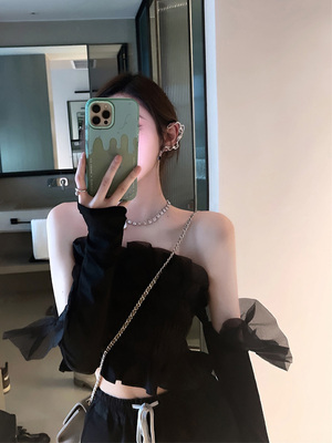 长袖通勤常规露背涤纶气质黑