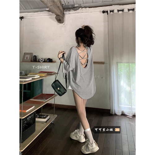 交叉露背短袖T恤女夏季新