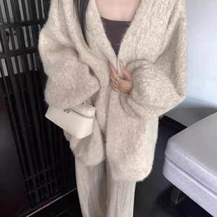 韩系慵懒风软糯毛衣外套女2026秋冬宽松大版加厚洋气针织开衫外搭