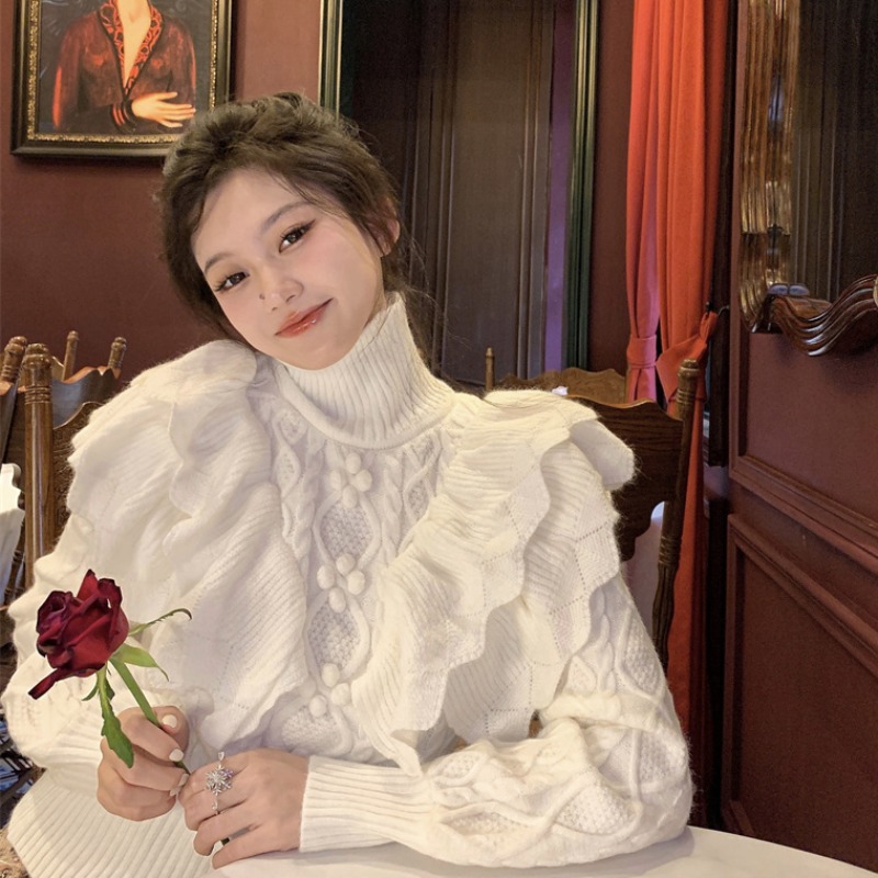 宫廷风加厚高领麻花毛衣女2023新款秋冬很仙洋气别致外套上衣ins