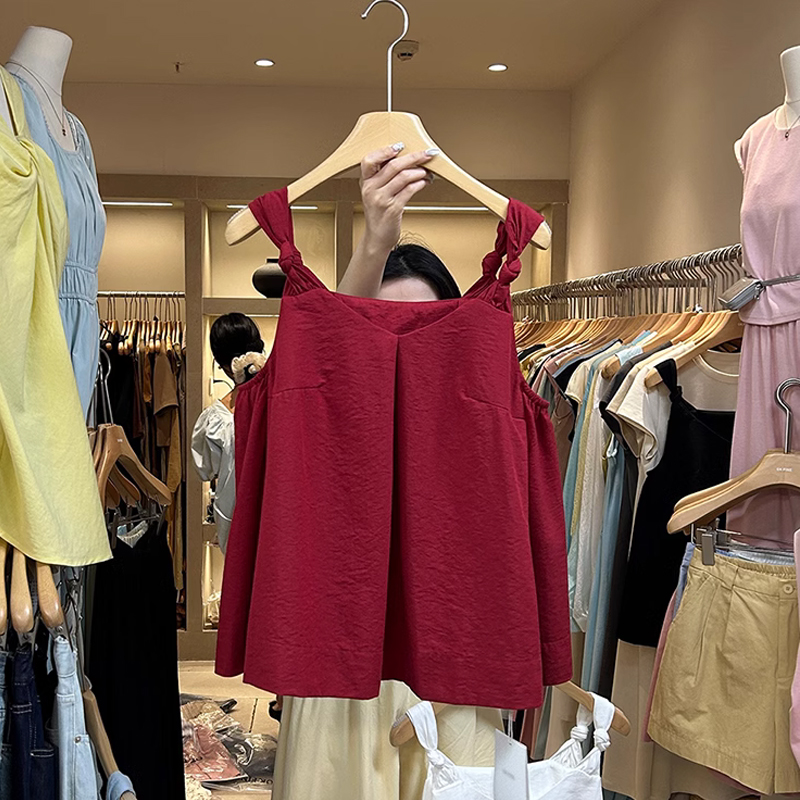 韩系扭结v领无袖背心衬衫