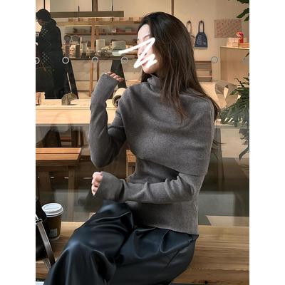 高领斗篷毛衣女秋冬季慵懒风针织