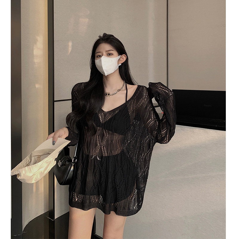 港味辣妹纯欲T恤女夏季2022年新款别致设计感镂空防晒衣罩衫长袖