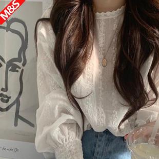 2019秋季新款心机设计感小众蕾丝上衣服很仙的洋气网红仙女范衬衫