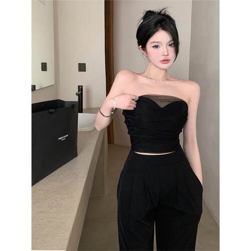 甜辣妹网纱抹胸小背心女夏
