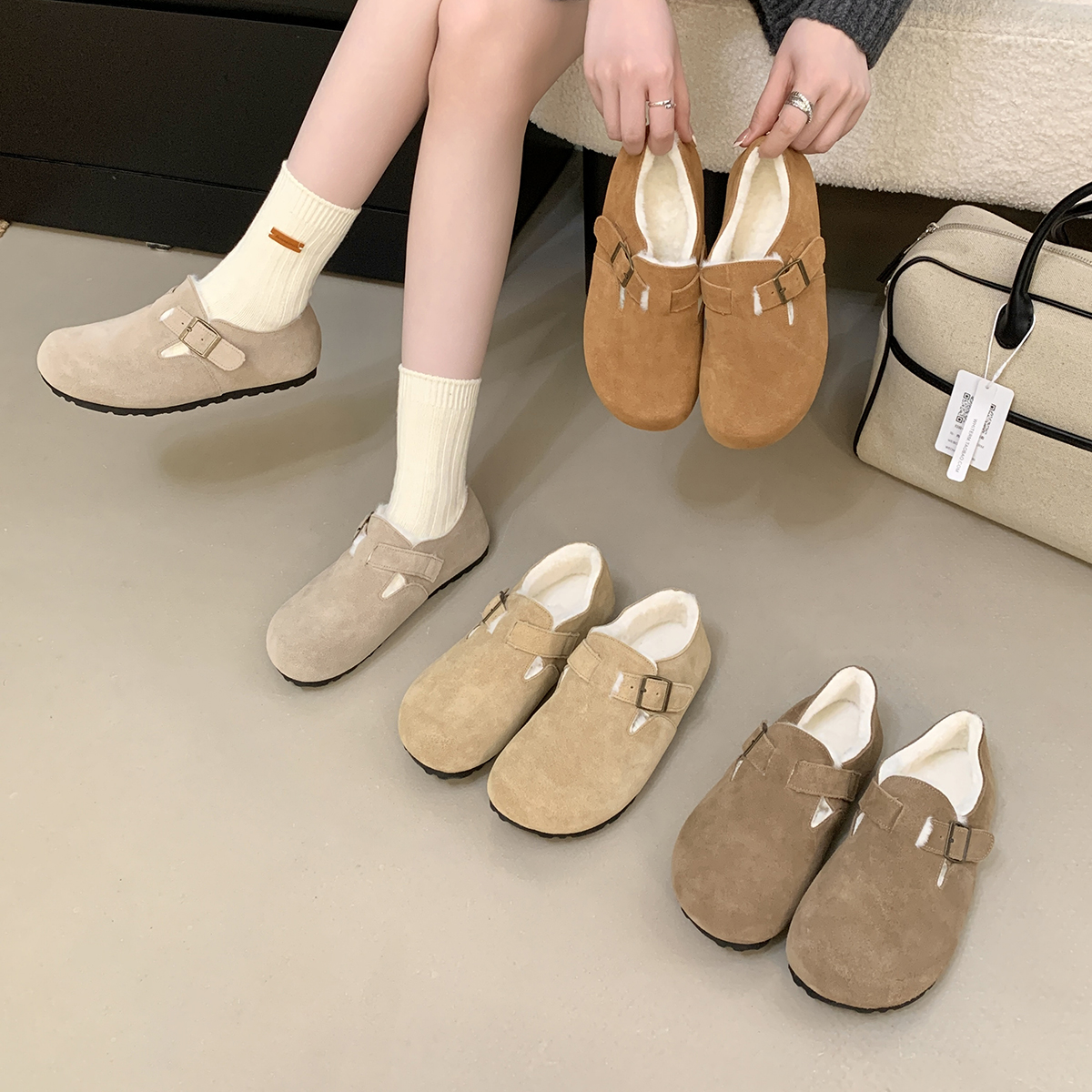 厚底鞋全包加绒加厚软木冬季保暖