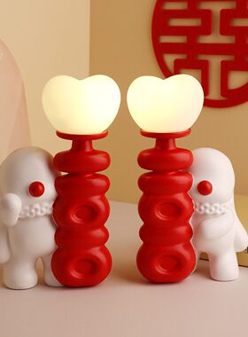 创意喜字结婚情侣兔摆件一对床头