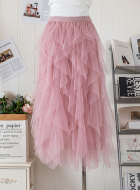 不规则网纱蛋糕裙半身裙女春季2024新款高腰百搭裙子仙女半裙长裙