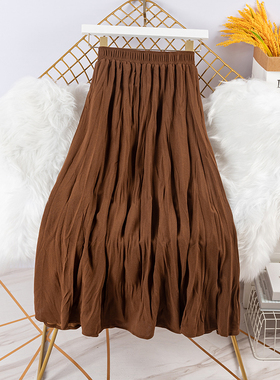 褶皱半身裙女中长款2026春天新款百搭大摆小个子简约垂感仙女裙子