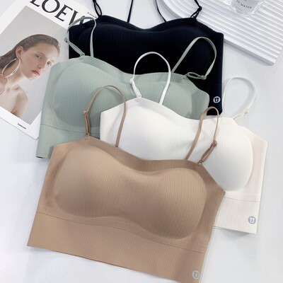 螺纹一字领防走光抹胸吊带美背