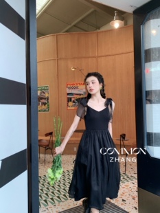 CZZHANG超仙吊带连衣裙女夏新款绑带性感露背中长裙气质伴娘裙子