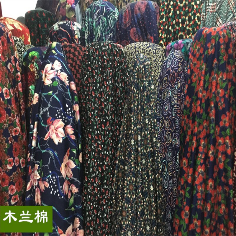 2025春秋季沐兰棉连衣裙面料莱卡弹力春秋碎花布料服装面料