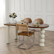 法式实木餐桌简约家用靠墙原木奶油风半椭圆形岛台饭桌书桌小户型