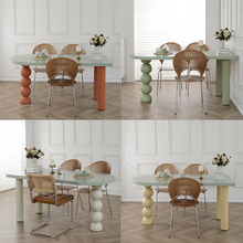 法式实木奶油风餐桌小户型家用网红半椭圆形中岛台靠墙吃饭桌定制