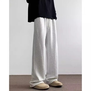 薄款 韩版 弯刀卫裤 春秋青年纯色休闲长裤 男阔腿宽松垂感运动裤 美式