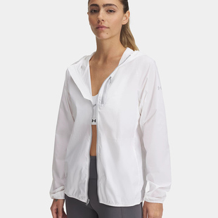 安德玛UA轻质透气休闲训练女子跑步运动外套梭织夹克 1381881-101