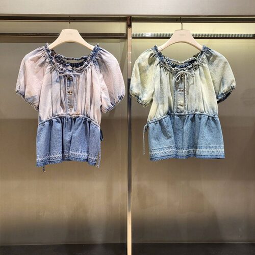 潮流直邮 韩国 O'2nd 奥蔻 26夏  牛仔短袖衬衫O22G5NTO999W