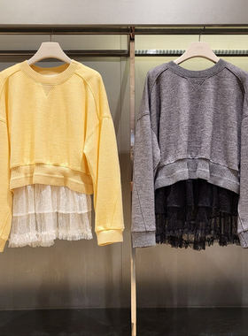 潮流直邮 韩国O 2nd奥寇25年冬 蕾丝拼接卫衣 O22FAWTO119W