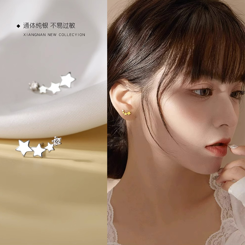 星星耳钉女2023新款爆款耳环小众设计感精致百搭锆石925银针耳饰