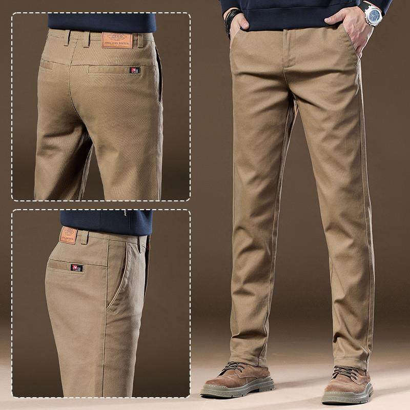 高端卡其色休闲长裤子男士直筒修身2025春秋纯棉新款商务西裤男
